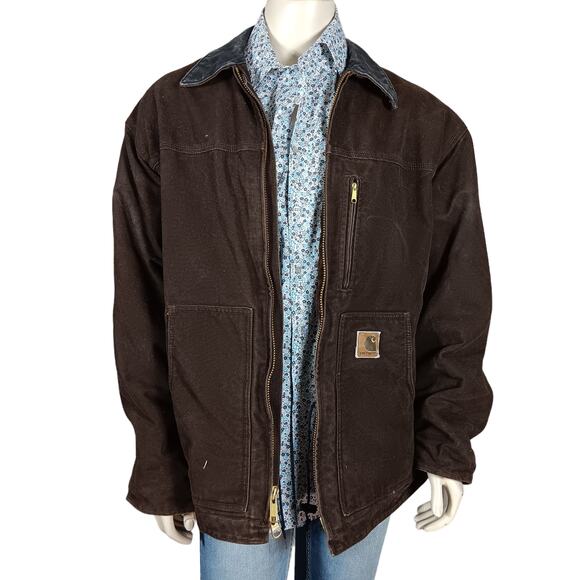 Carhartt Vintage Classic Brown Shell Sherpa Lined Work Jacket Size 2XL Celeb Fav